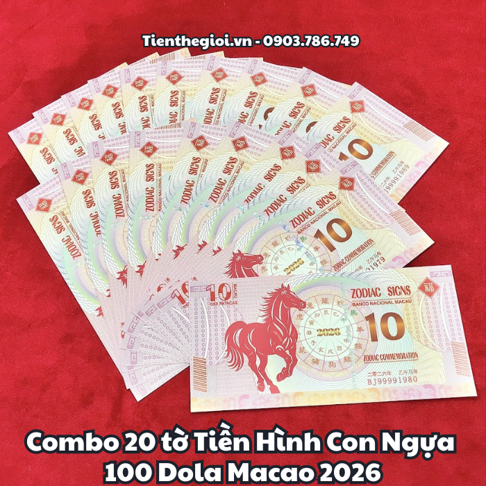 Combo 20 Tiền Lì Xì 10 Dola Macao Hình Con Ngựa 2026